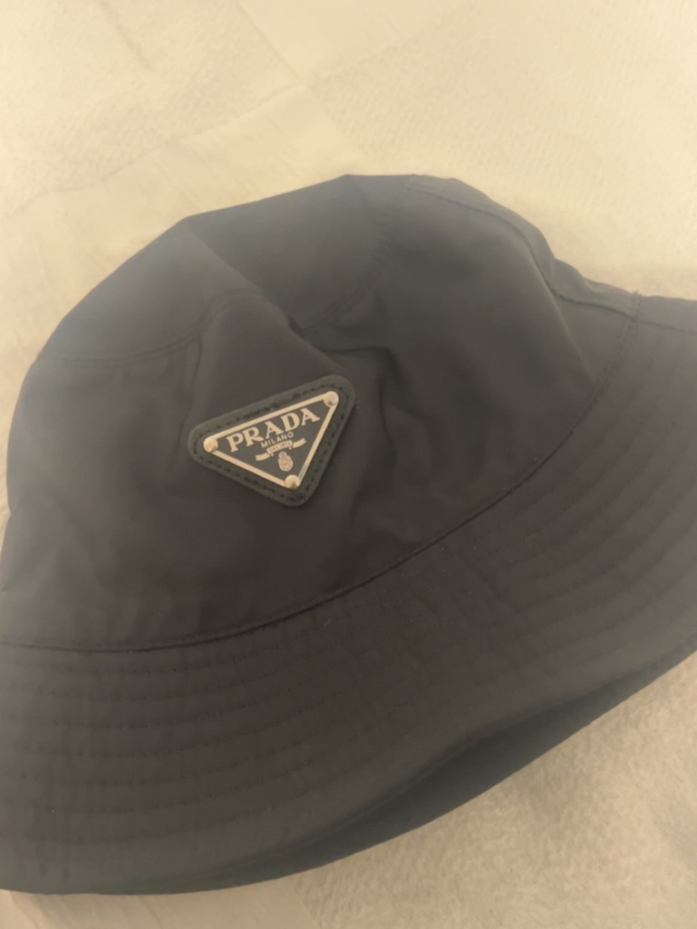 Prada Black Nylon Hat with White Logo Label - Picture 4 of 4